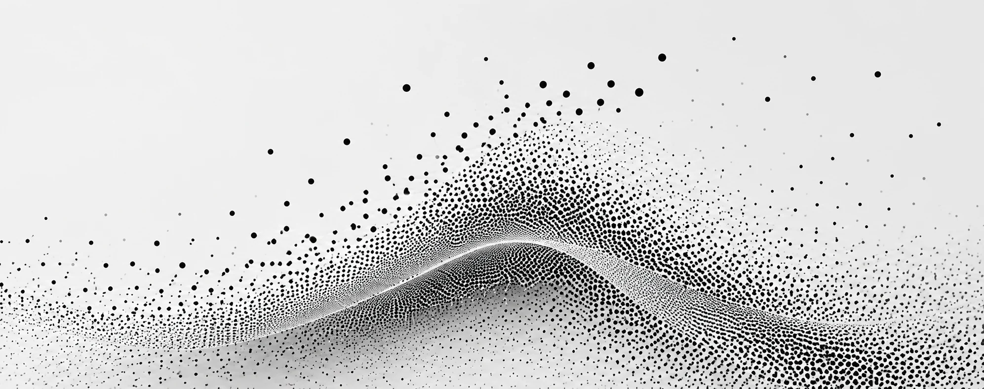 Abstract black-and-white field of dots forming a connected wave, illustrating scientific information structures