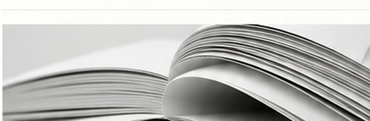 Monochrome close-up of curved pages representing published research records